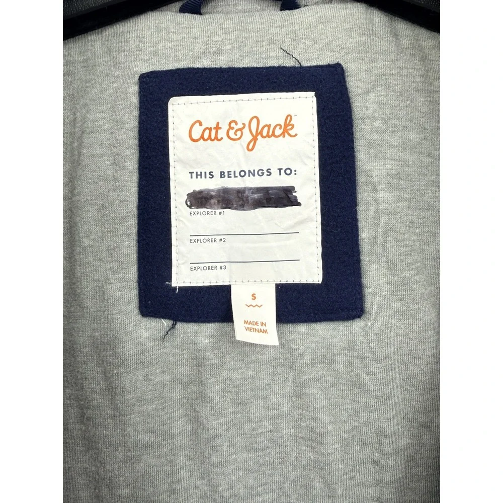 Cat & Jack Navy Pea Coat with Tan Toggle buttons Hooded Size S classic